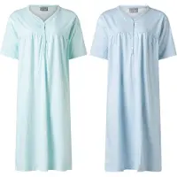 Lunatex - 2 dames nachthemden 224160 - korte mouw - turquoise en blauw - maat M