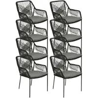 BUITEN living Seville dining tuinstoel set van 8 | touw + staal | zwart 1 persoon