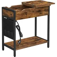 Songmics Hoppa! Songmics Bijzettafel, Klaptafel, Nachtkastje, Met Stopcontacten, Inklapbaar Tafelblad, Met Plank En Stoffen Tas, Voor Woonkamer, Slaapkamer,