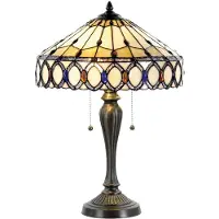 Clayre & Eef Tiffany tafellamp Fiera, crème / amber, Woon-/ Eetkamer, Glas, Tiffany, tafellamp