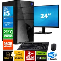 Screenon Intel Compleet PC + 24" Monitor + Muis & Toetsenbord | Intel Core i5 | 16 GB DDR4 | 1 TB SSD - NVMe | RTX 3050 | Windows 11 Pro + WiFi & Bluetooth