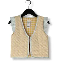 Moodstreet geruit reversible gilet lichtgeel/ecru/lichtblauw Meisjes Polyester Openvallende hals - maat 134/140