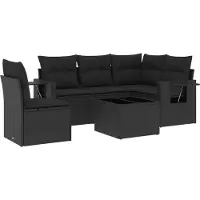 vidaXL 6-delige Loungeset met kussens poly rattan zwart
