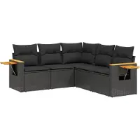 vidaXL 5-delige Loungeset met kussens poly rattan zwart