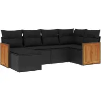 vidaXL 6-delige Loungeset met kussens poly rattan zwart