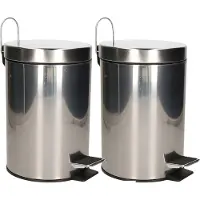 Excellent houseware Pedaalemmer/prullenbak/vuilnisbak - 2x - 3 liter - zilver - RVS - 17 x 25 cmA - Pedaalemmers