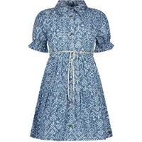 Like Flo Meisjes jurk met puffy mouw - Denim Ikat. Maat 128
