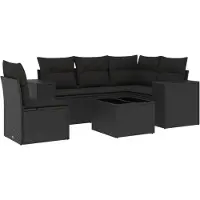 vidaXL 6-delige Loungeset met kussens poly rattan zwart