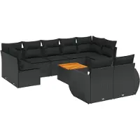 vidaXL 10-delige loungeset voor de tuin met kussens, zwart, polyrotan