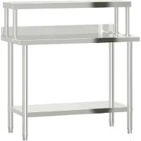 vidaXL Keukenwerktafel met bovenschap 110x55x120 cm roestvrij staal