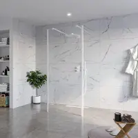 FortiFura Galeria Vrijstaande Inloopdouche - 90x200cm - Helder - antikalk - 8mm veiligheidsglas - 2 zijwanden 40cm - wandsteunen en hoekprofielen - Wit mat SW927768 2x/SW797926/SW797911 2x/SW541264 2x