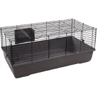 Flamingo Hamsterkooi – Mobi – caviakooi & dwergkonijnenkooi – binnenkooi met hooiruif en diepe bodem – metaal zwart & grijs – 99x53x42,5 cm – Europese kwaliteit