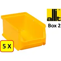 Allit 5 x Magazijnbak - grijpbak - stapelbak - ProfiPlus Box 2 - 0,6 L - PP - geel