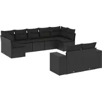 vidaXL 9-delige tuinmeubelset met kussens, zwart, polyrotan