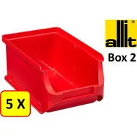 Allit 5 x Magazijnbak - grijpbak - stapelbak - ProfiPlus Box 2 - 0,6 L - PP - rood