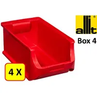 Allit 4 x Magazijnbak - grijpbak - stapelbak - ProfiPlus Box 4 - 5,8 L - PP - rood