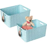 PlasticForte Opbergmand - 2x - Kastmand - rotan kunststof - lichtblauw - 18 Liter - 29 x 39 x 20 cm