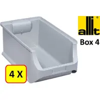 Allit 4 x Magazijnbak - grijpbak - stapelbak - ProfiPlus Box 4 - 5,8 L - PP - grijs