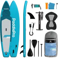 LifeGoods SUP Board Touring - 165 KG Draagkracht - 365 x 76 cm - Opblaasbaar - met Zitje - Compleet Sup pakket - Blauw