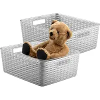 PlasticForte Opbergmand - 2x - Kastmand - rotan kunststof - zilvergrijs - 12 Liter - 30 x 37 x 13 cm