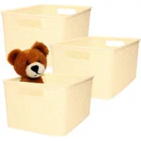 PlasticForte Opbergmand - 3x - Kastmand - rotan kunststof - beige/geel - 10 Liter - 22 x 33 x 16 cm