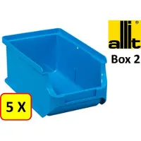 Allit 5 x Magazijnbak - grijpbak - stapelbak - ProfiPlus Box 2 - 0,6 L - PP - blauw