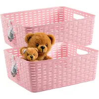 PlasticForte Opbergmand - 4x - Kastmand - rotan kunststof - roze - 12 Liter - 30 x 37 x 13 cm