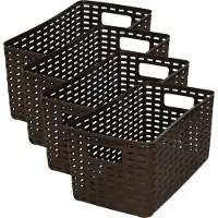 PlasticForte Opbergmand - 4x - Kastmand - rotan kunststof - donkerbruin - 5 Liter - 15 x 28 x 13 cm