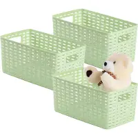 PlasticForte Opbergmand - 3x - Kastmand - rotan kunststof - lichtgroen - 5 Liter - 15 x 28 x 13 cm