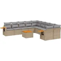 vidaXL 11-delige Tuinset met kussens poly rattan beige