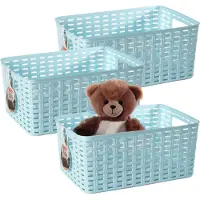 PlasticForte Opbergmand - 3x - Kastmand - rotan kunststof - lichtblauw - 5 Liter - 15 x 28 x 13 cm