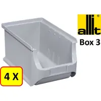 Allit 4 x Magazijnbak - grijpbak - stapelbak - ProfiPlus Box 3 - 2,4 L - PP - grijs