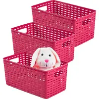 PlasticForte Opbergmand - 3x - Kastmand - rotan kunststof - fuchsia roze - 5 Liter - 15 x 28 x 13 cm
