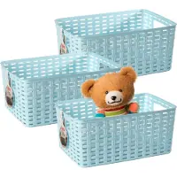PlasticForte Opbergmand - 3x - Kastmand - rotan kunststof - ijsblauw - 10 Liter - 22 x 33 x 16 cm