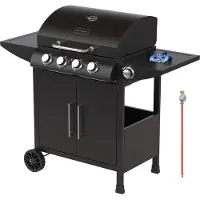 Kitchenbrothers Gasbarbecue Incl. Zijbrander - 5 Branders - Met Gasaansluiting - 42x57cm Grilloppervlak - Zwart