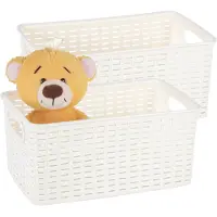 PlasticForte Opbergmand - 4x - Kastmand - rotan kunststof - creme wit - 5 Liter - 15 x 28 x 13 cm
