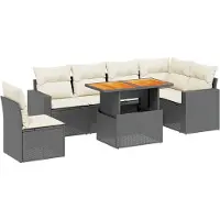vidaXL 7-delige Loungeset met kussens poly rattan zwart