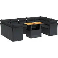 vidaXL 10-delige Loungeset met kussens poly rattan zwart