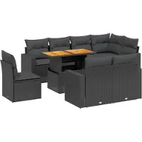 vidaXL 9-delige Loungeset met kussens poly rattan zwart