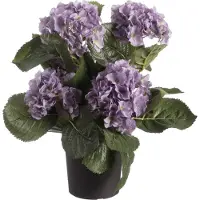 Louis Maes Kunstplant - 3x stuks - Hortensia hydrangea - paars - in pot - 44 cm - met bloemen