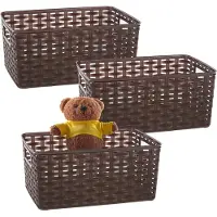 PlasticForte Opbergmand - 3x - Kastmand - rotan kunststof - choco bruin - 6 Liter - 19 x 29 x 13 cm