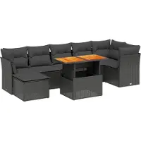 vidaXL 8-delige Loungeset met kussens poly rattan zwart