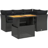 vidaXL 5-delige Loungeset met kussens poly rattan zwart