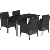 vidaXL 5-delige Tuinset met kussens poly rattan zwart