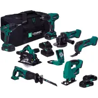 Vonroc Gereedschapsset VPower 20V – 2.0Ah | Incl. 7 machines, LED-Werklamp, 4x 2.0Ah Accu en 2x snellader