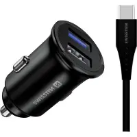 Swissten USB autolader voor Huawei Super Charge 22.5W + KABEL Huawei Super Charge 5A 1.2 M, Auto-adapter, Zwart