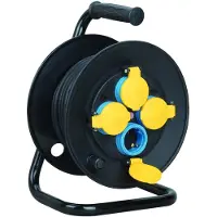 Technik Kabelhaspel 50 Meter - 4-Voudig - H07RN-F Industriele Kwaliteit - Haspel Verlengsnoer - Buiten en Binnen - 3x1.5mm - Zwart
