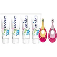 Zendium Kids Tandpasta - 4 x 75 ml + 2 x Jordan Tandenborstel Step By Step 0-2 jaar Roze