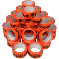 Kortpack - Waarschuwingstape 50mm breed x 66mtr lang - Fluor Oranje - Opdruk: Breekbaar/Fragile - 36 rollen - Waarschuwingsplakband - (020.0001)