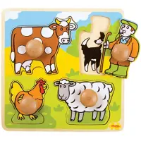 Bigjigs houten knoppuzzel Boerderij - educatief speelgoed 4 stukjes.